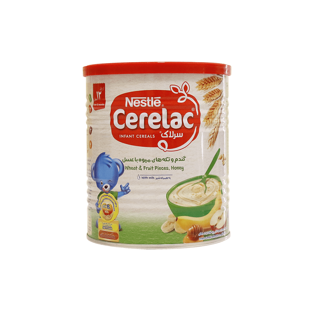 سرلاک گندم و تکه های میوه با عسل پایان 12 ماهگی