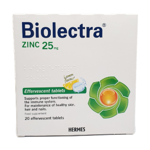 قرص جوشان  بایولکترا زینک 25میلی گرم  بسته 20 عددی