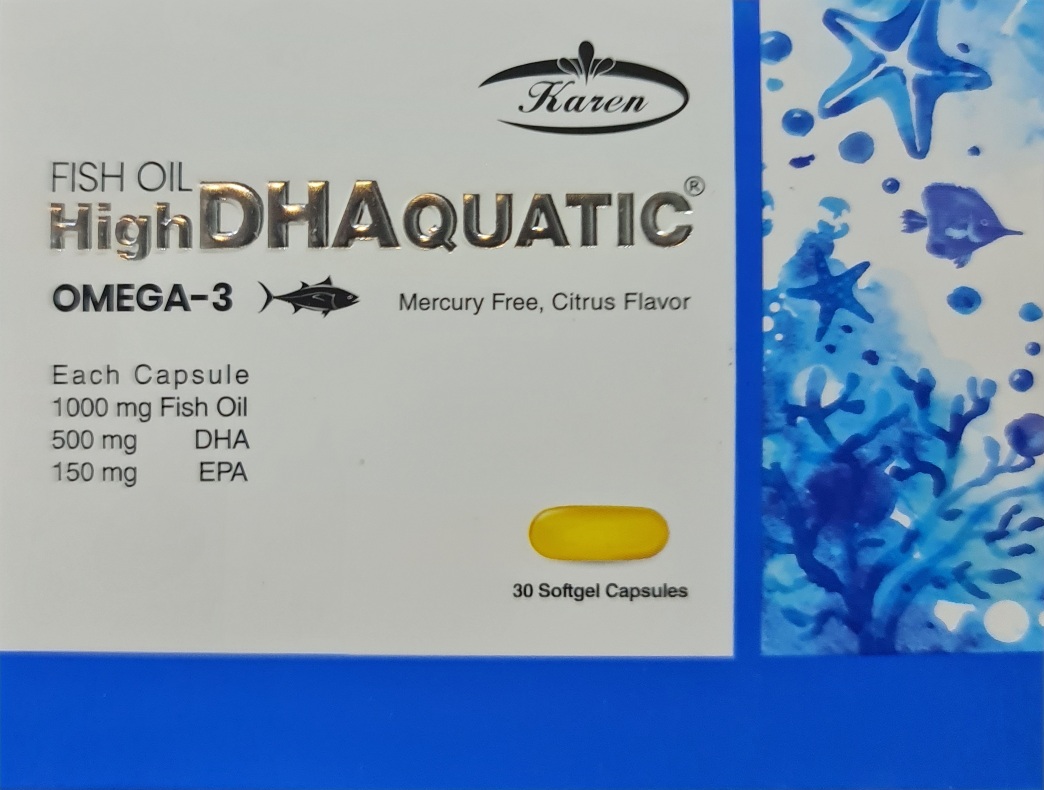 کپسول نرم امگا۳ فاقد جیوه بسته سی تایی شرکت کارن HIGH DHAquatic
