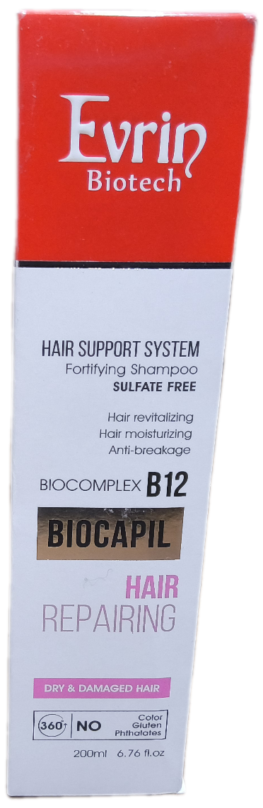 شامپو تقویت کننده مو اورین موهای خشک و آسیب دیده بدون سولفات 200 میلی لیتر EVRIN BIOCAPIL