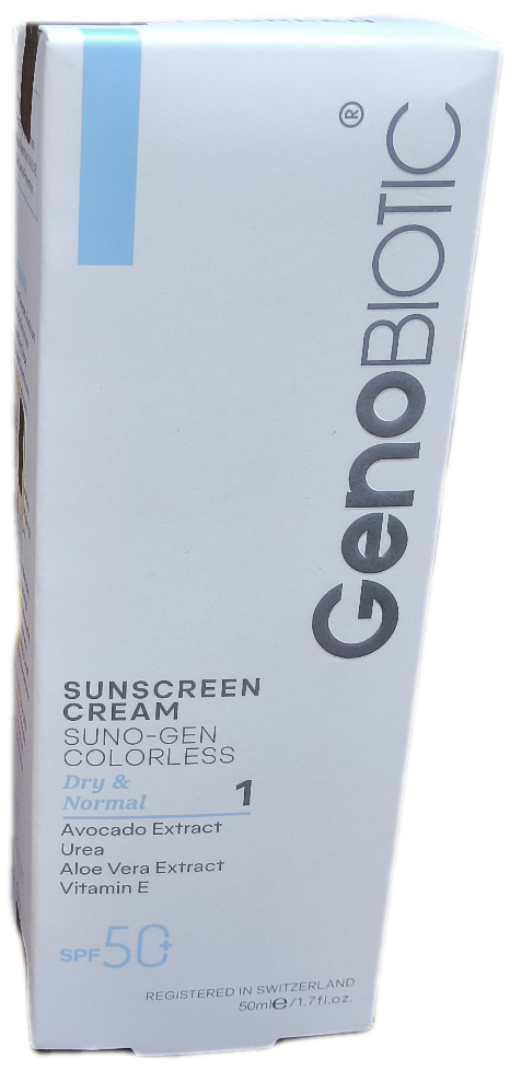 کرم ضدآفتاب ژنوبایوتیک بیرنگ مناسب پوستهای خشک و معمولی spf 50+ ، Genobiotic 50 ml
