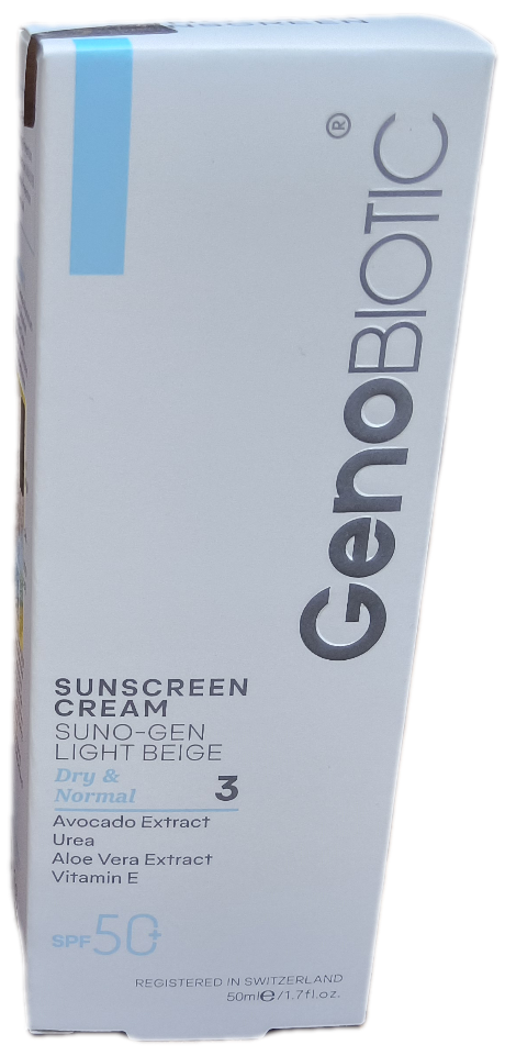 کرم ضدآفتاب ژنوبایوتیک بژ روشن پوستهای خشک و معمولی ، Genobiotic Spf 50 Vol 50 ml