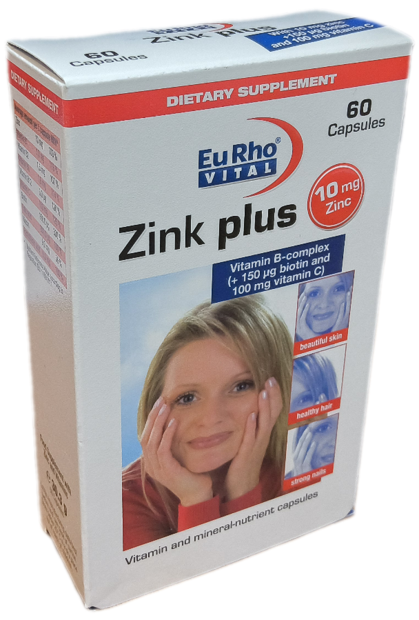 کپسول زینک پلاس ب کمپلکس یوروویتال آلمان ۱۰ میلی گرم شصتایی، ZINC PLUS 10 MG EURHO VITAL