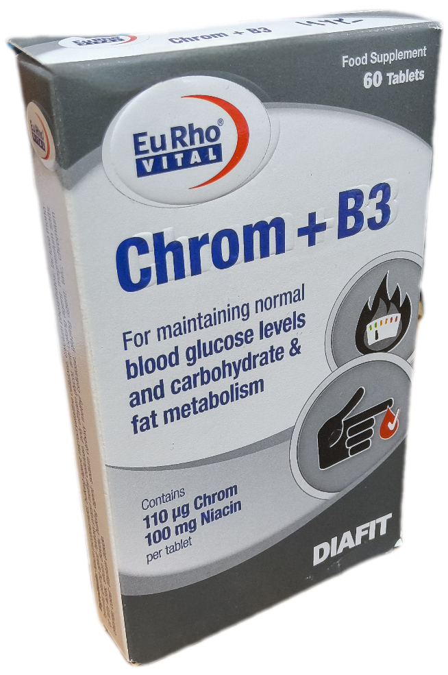 قرص کروم ب ۳ یوروویتال دیافیت ۶۰ عددی، CHROM+B3 EURHO VITAL