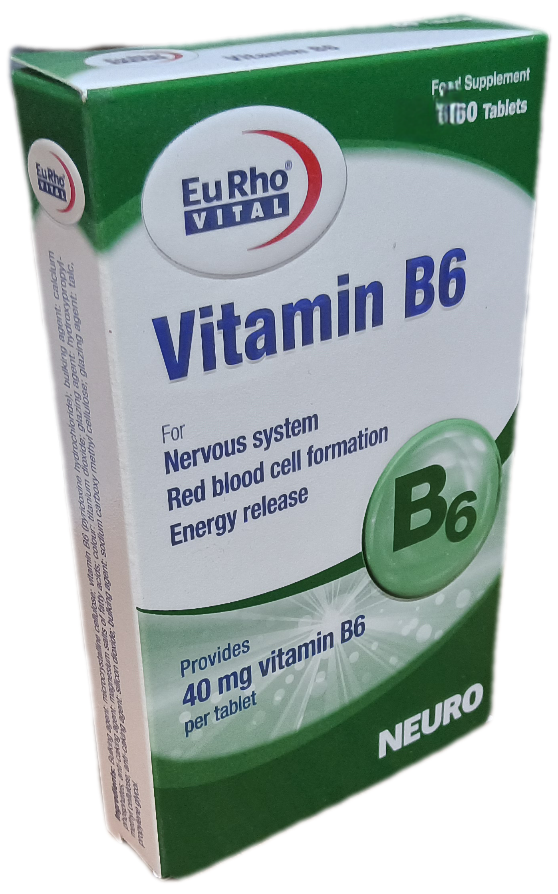 قرص ویتامین ب ۶ چهل یوروویتال ۶۰ عددی، VITAMIN B6 EURHO VITAL