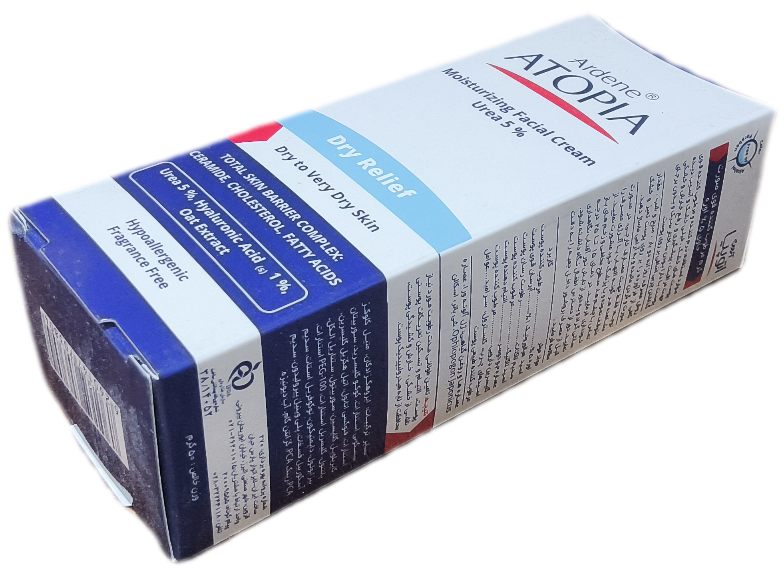 كرم مرطوب كننده قوی صورت محتوی 5 درصد اوره آردن آتوپیا، ATOPIA  DRY RELIEF