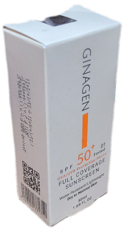 کرم ضدآفتاب رنگی ۰۱ اس پی اف ۵۰ پلاس پوست خشک و نرمال ژیناژن ۵۰ میلی لیتر، GINAGEN SPF+50 TINTED DRY SKIN